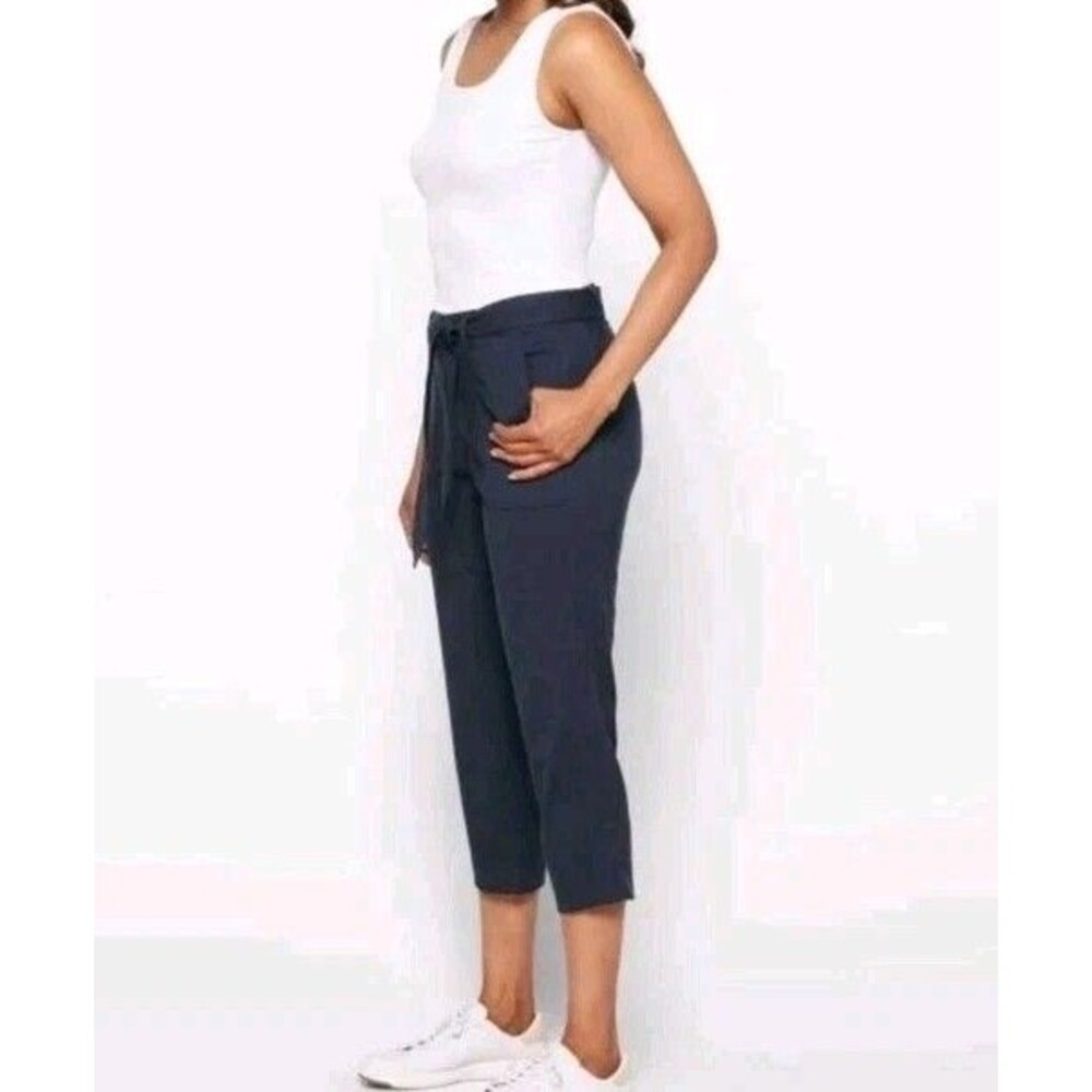 Liverpool Belted Pants Straight Leg Capri Trousers, Navy Indigo Blue, Size 30/10